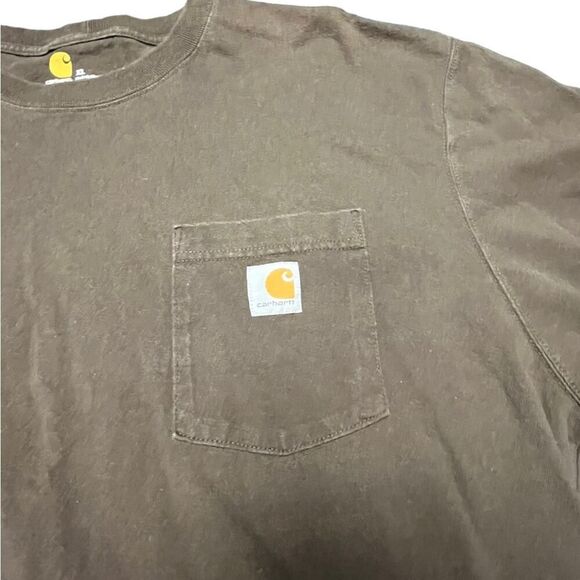 Brown Carhartt front pocket size XL T-shirt - imperfection bottom front half - Picture 2 of 5